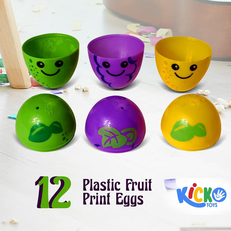 Kicko Fruit Eggs - Pack of 12-2.5 Inch Plastic Fruit Print Eggs for Easter Basket Fillers