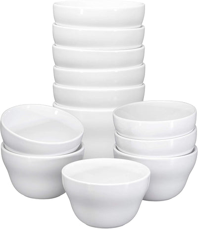 White Ceramic Dessert Bowls Set - 8 Oz Durable Ceramic Bowls set of 12 Elegant for Ice