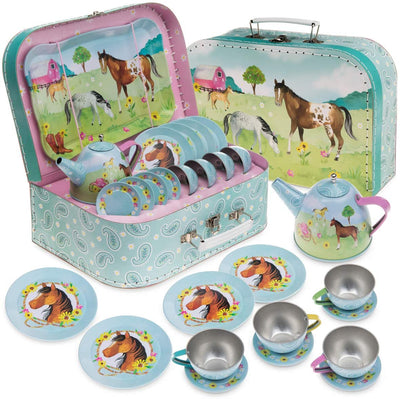 Tin tea service for girls tag bag children's dishes play kitchen 15 parts