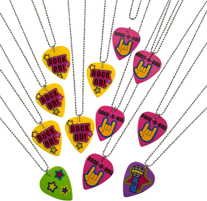 Kicko 12 Plastic Guitar Pick Necklaces - 24 Inch Metal Beaded Chain - 2 Inch Pendant