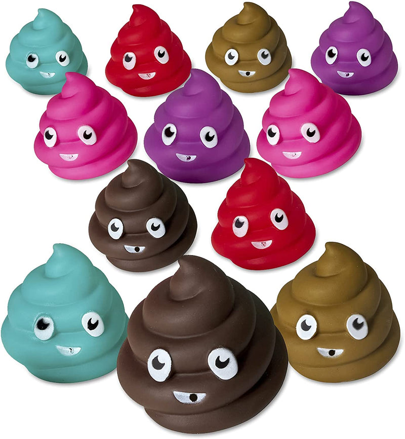 Kicko Emoticon Poop Squirt Toys - Pack of 12, 3 Inch Assorted Rubber Water Squirties