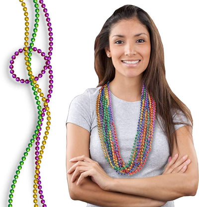 Kicko Mardi Gras Beads Necklace - 288 Pieces Metallic Bulk Party Favor Beaded Necklace