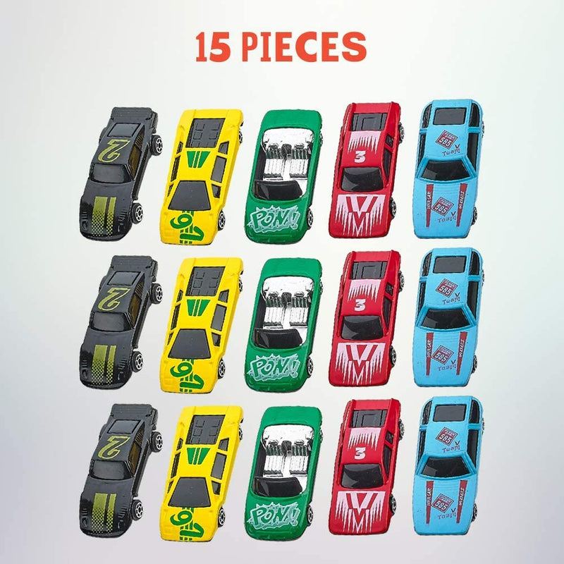 Kicko Diecast Race Cars - 15 Pack - 1 to 64 Scale - for Party Favors, Supplies, Classroom