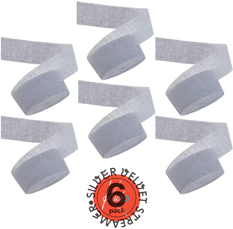 Kicko Silver Crepe Streamers - 6 Pack of Streamer Rolls - 486 Feet x 1.75 Inches -