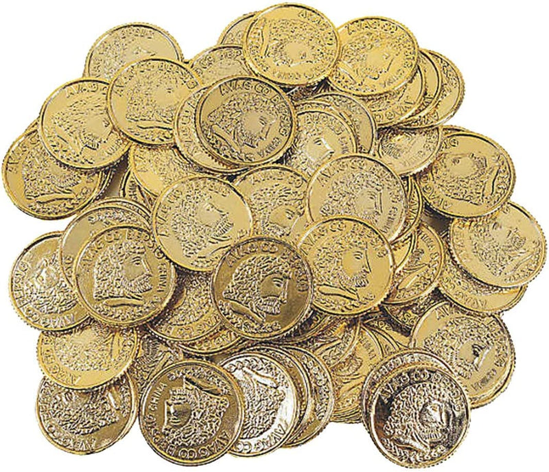 Kicko Plastic Gold Coins - 144 Pack - 1.25 Inches Fun Play Money Coins - for Kids - Party