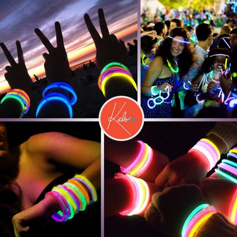 Kicko Glow Sticks Bracelets Wrist Bands, 50 Lumi Sticks with 50 Connectors in a Compact