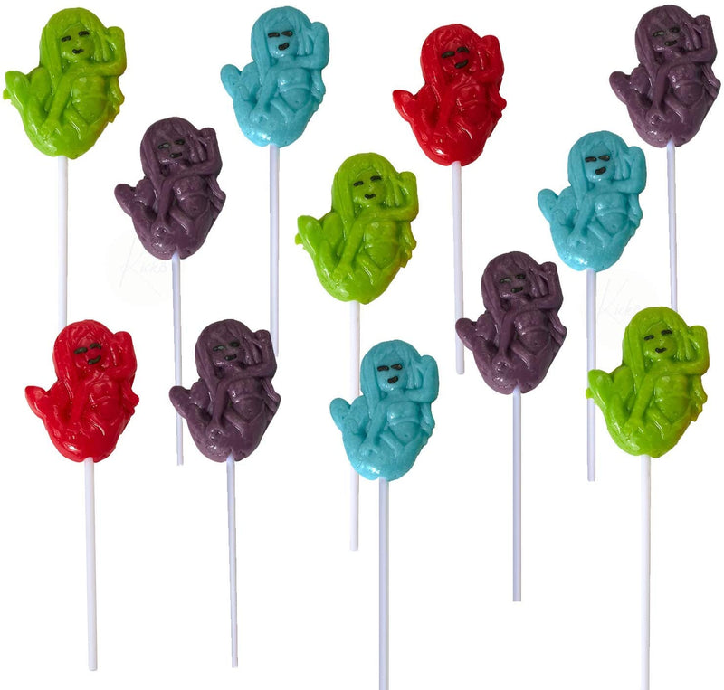 Kicko Mermaid Lollipops with Sticks - Pack of 12 2 Inch Flavored Animal Lollipops in a 4