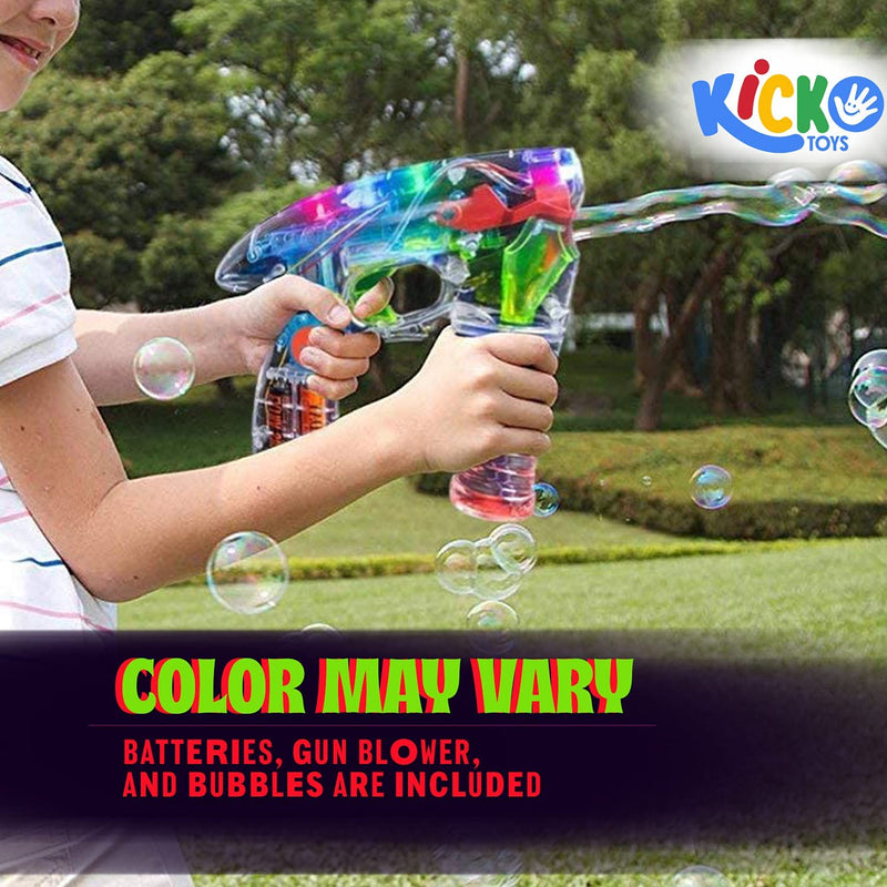 Kicko Bubble Gun Blower Machine - Light-up LED Transparent Blaster - for Kids, Playing