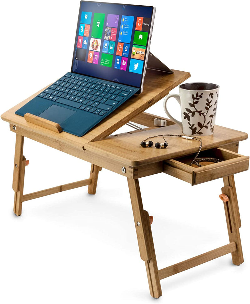 Aleratec Natural Bamboo Adjustable Laptop Stand Up To 15In For Home Office