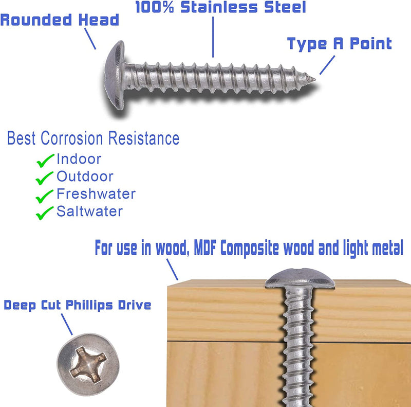 8-32 X 3/8" Stainless Phillips Round Head Machine Screw, (100pc), Coarse Thread, 18-8