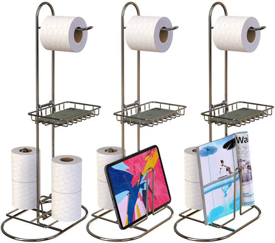 GeekDigg Toilet Paper Holder Stand with Shelf, Free Standing Toilet Paper Holder
