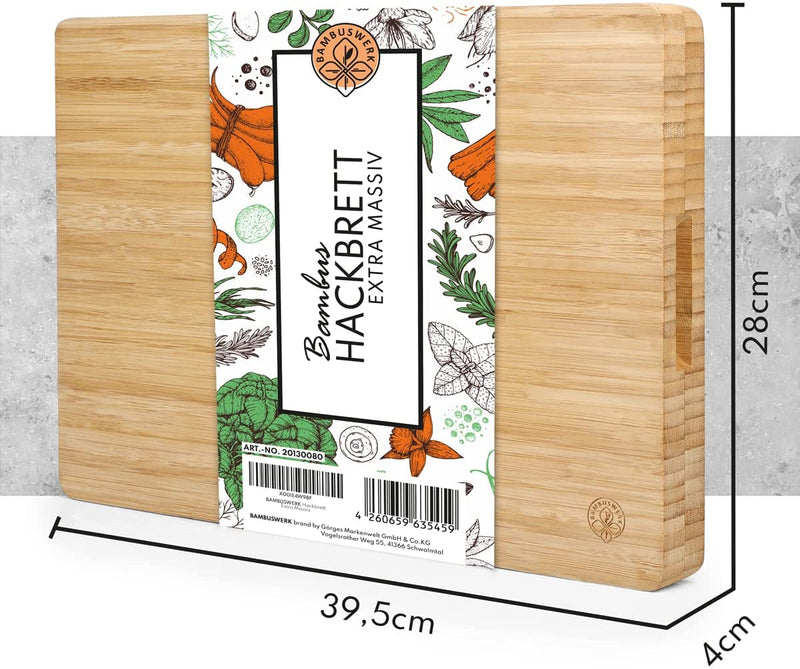 Bamboo plant i cutting board large made of wood with a stable handle 40x295x2cm extra