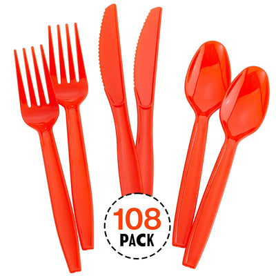 Kicko Red Premium Cutlery - 108 Pieces - Plasticware for Catering Events, Polka Dot