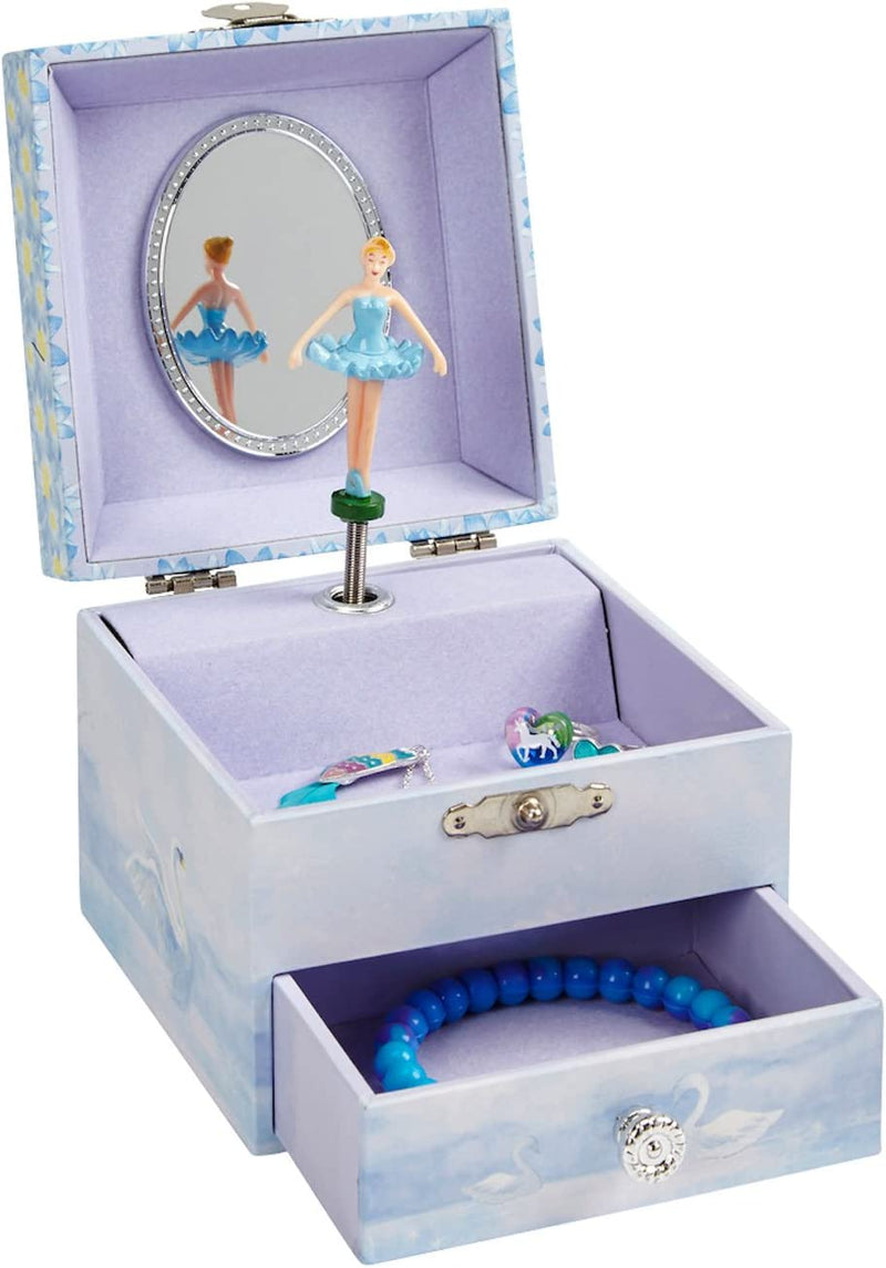 Jewelkeeper Musical Ballerina Jewelry Box, Stars and Swans Design with Pullout Drawer