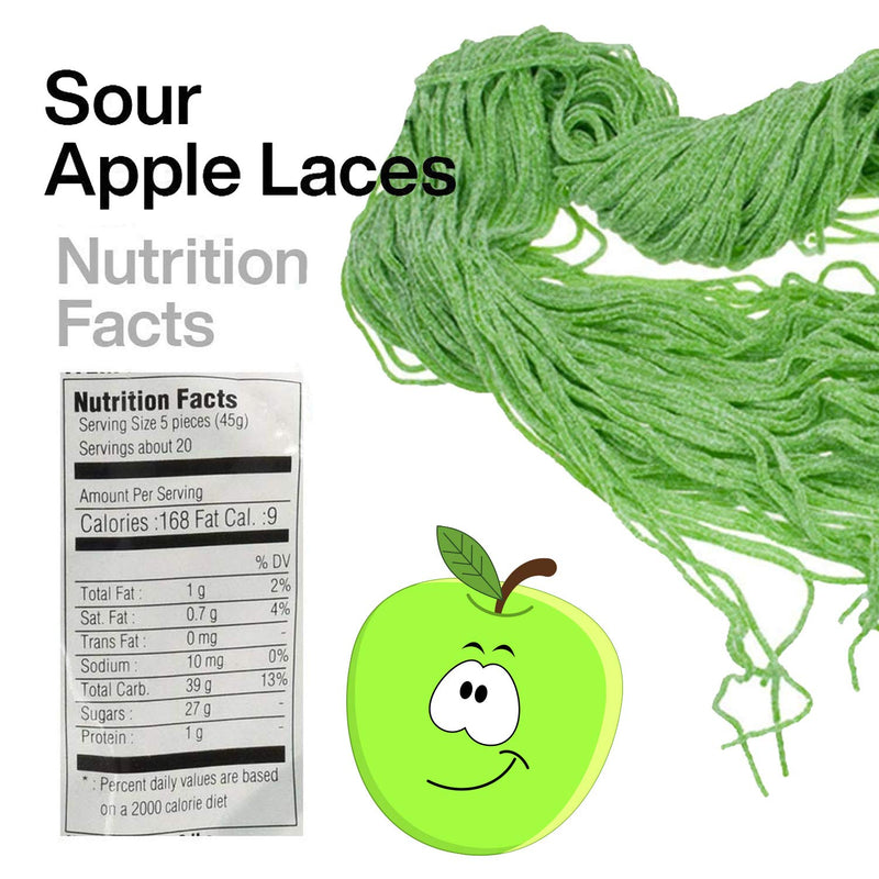 Kicko Sour Apple Licorice Laces - 2 Pounds - 32 Ounces - Bulk Candy - Shoestring Laces