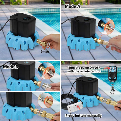 EDOU 1200 GPH Remote Control On-Off Pool Cover Pump,Including Remote Control,16' Drainage