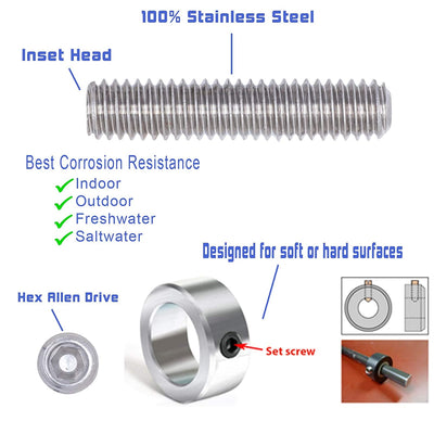 1/4"-20 X 1-1/2" Stainless Set Screw with Hex Allen Head Drive and Oval Point (25 pc), 18