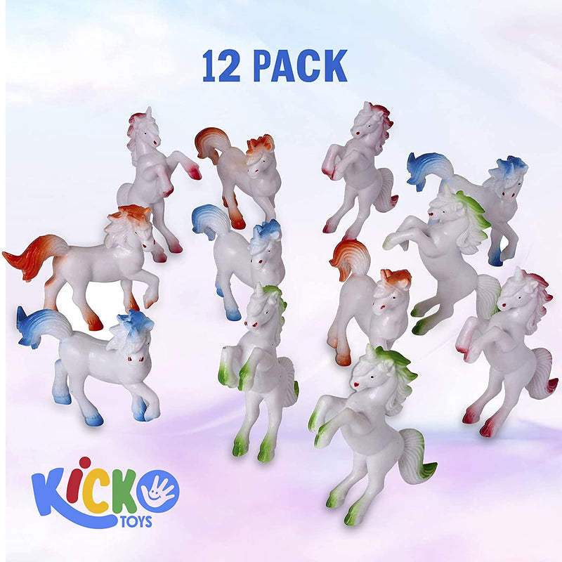 Kicko Mini Unicorns - 12 Pack - Assorted Color Vinyl Animal Figures - Ideal Party Favors