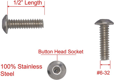 5/16"-18 x 2-1/2" Stainless Button Socket Head Cap Screw Bolt, (25 pc), 18-8 (304