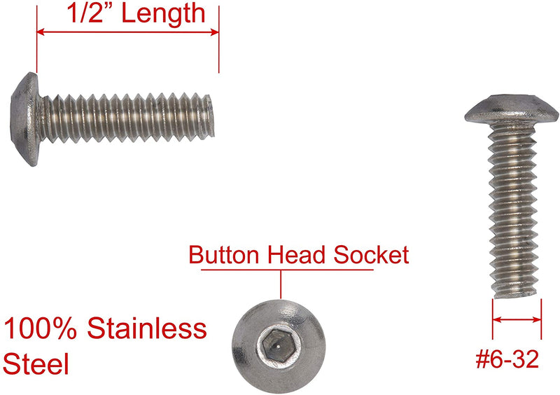 3/8"-16" x 2" Stainless Button Socket Head Cap Screw Bolt, (25 pc), 18-8 (304) Stainless