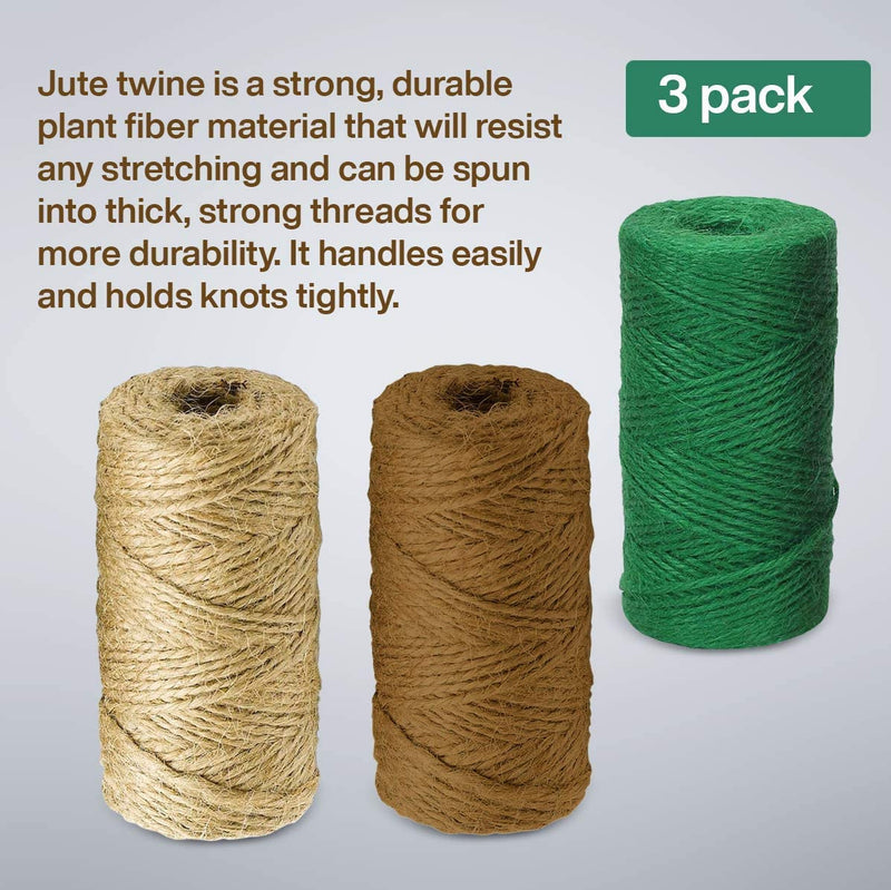 Katzco All Natural Jute Twine Assorted - 3 Pack, Mix - Brown, Off-White and Green - 443