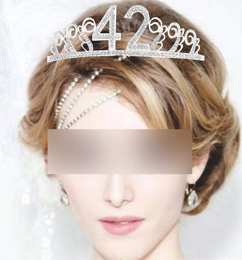 42nd Birthday Gifts for Woman, 42nd Birthday Tiara and Sash Silver, HAPPY 42nd Birthday