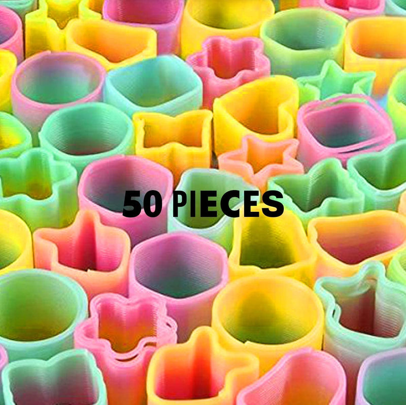 Kicko 50 Pieces Mini Rainbow Springs Assortment - 1.5 Inch Plastic - Round, Star, Hexagon