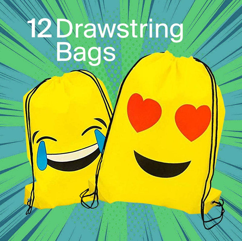 Kicko 16 x 13 Inch Drawstring Bag - 12 Pieces of Assorted Emoticon Backpack Perfect