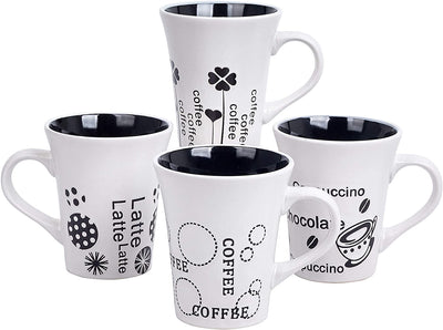 Bruntmor Set Of 4 Matte Black Novelty Coffee-Themed Sayings for Coffee, Tea, Cocoa, Large