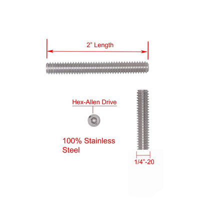 1/4"-20 X 1/4" Stainless Set Screw with Hex Allen Head Drive and Oval Point (100 pc), 18-8