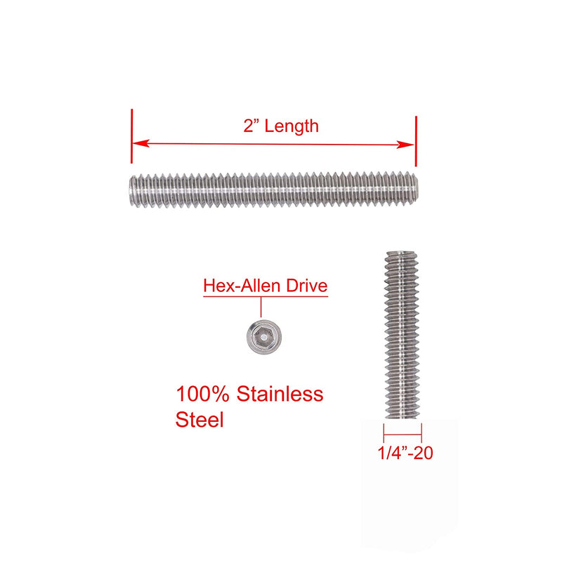 1/4"-20 X 3/4" Stainless Set Screw with Hex Allen Head Drive and Oval Point (50 pc), 18-8