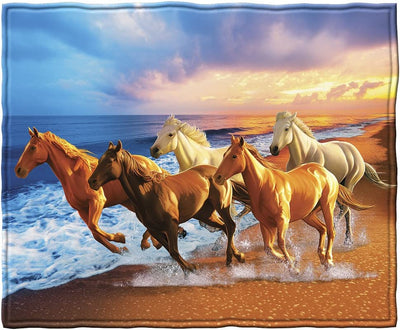 Horses On The Beach Super Soft Plush Fleece Throw Blanket