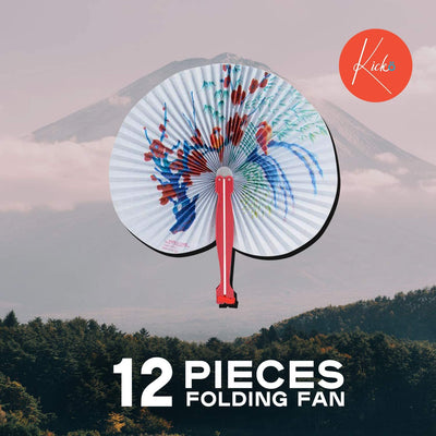 Kicko Chinese Paper Fans - 12 Pack - White Folding Fans with Colorful Plastic Handles - 10