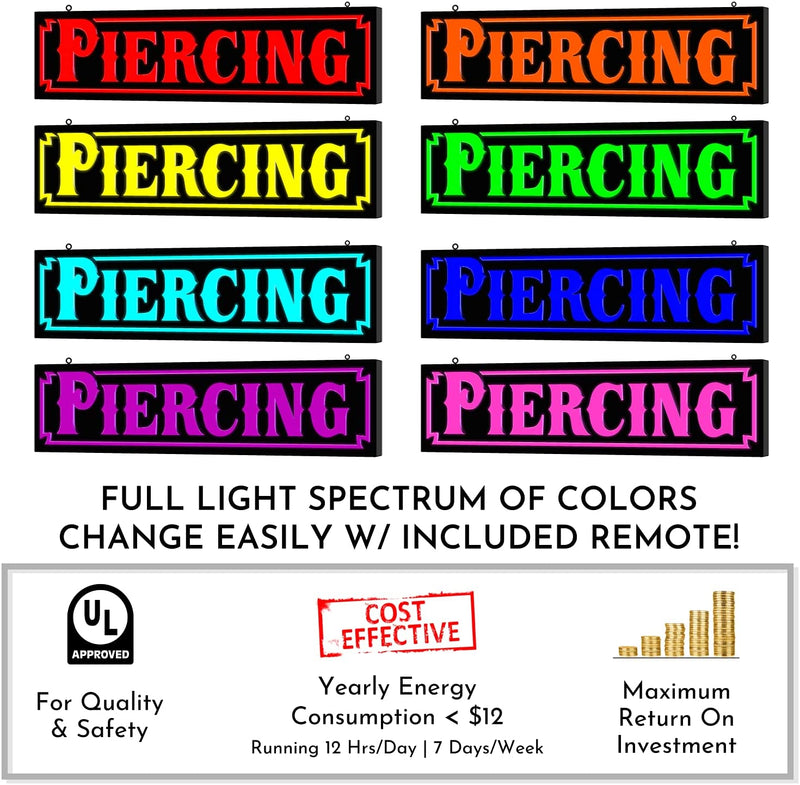 Piercing LED Light Box Neon Sign - Bright Horizontal Wall Signage with Changing Colors