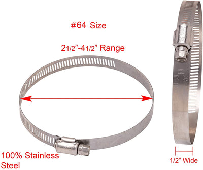 2" to 4-1/4" Diameter Stainless Hose Clamp, 1/2" Wide Band, (60) 300 SS, 18-8 S/S (10pc
