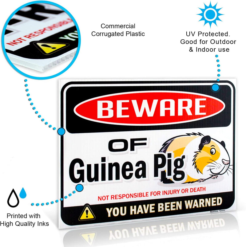Bigtime Signs Beware of Guinea Pig Warning Sign - 9 inch x 12 inch - Danger Sign Funny Gag