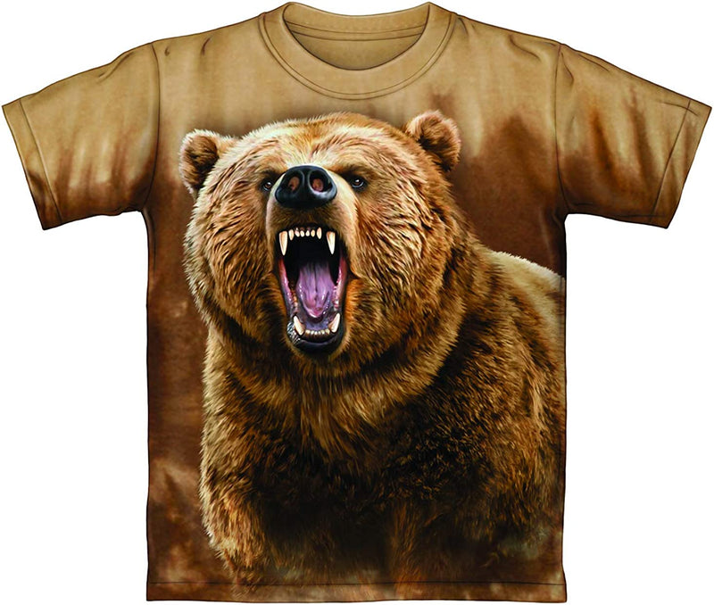 Grizzly Bear Brown Tie-Dye Adult Tee Shirt (Adult Medium