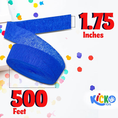 Kicko Bright Blue Crepe Streamers - 500 Feet x 1.75 Inches - 1 Pack of Streamer Rolls