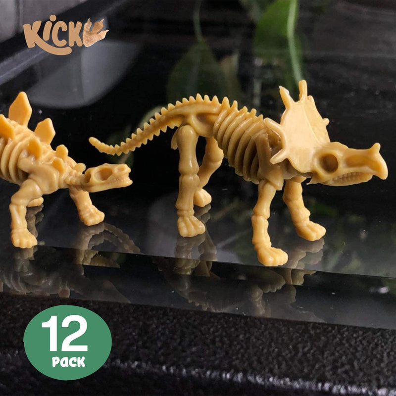 Kicko Assorted Dinosaur Fossil Skeleton - 12 Pack - 3D Toy Figures - for Pretend Play