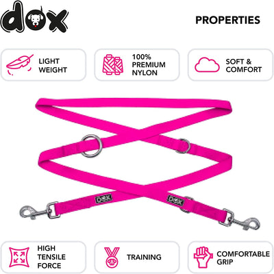 DDOXX Nylon Dog Leash, 3-Way Adjustable, 6.6 ft - for Dogs Large & Small - Double Dog