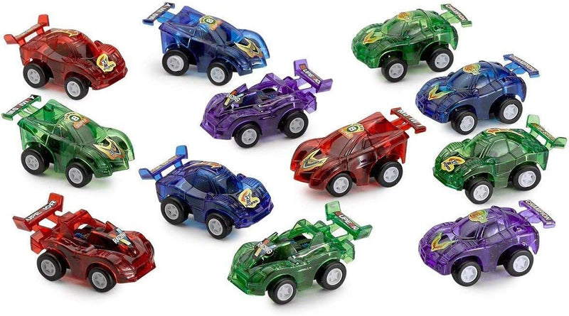 Kicko Friction Pull Back Cars - 12 Pack - 2.5 Inch Assorted Colors - Push and Go Toys