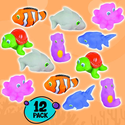 Kicko Sea Animal Squirt Toys - 12 Pack - 2 Inch Assorted Rubber Water Squirties - for Bath