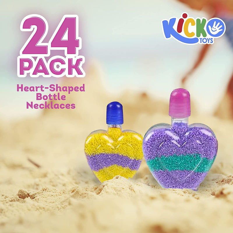 Kicko Heart Sand Art Necklaces - 24 Pack - Heart-Shaped Bottle Necklaces for Personal