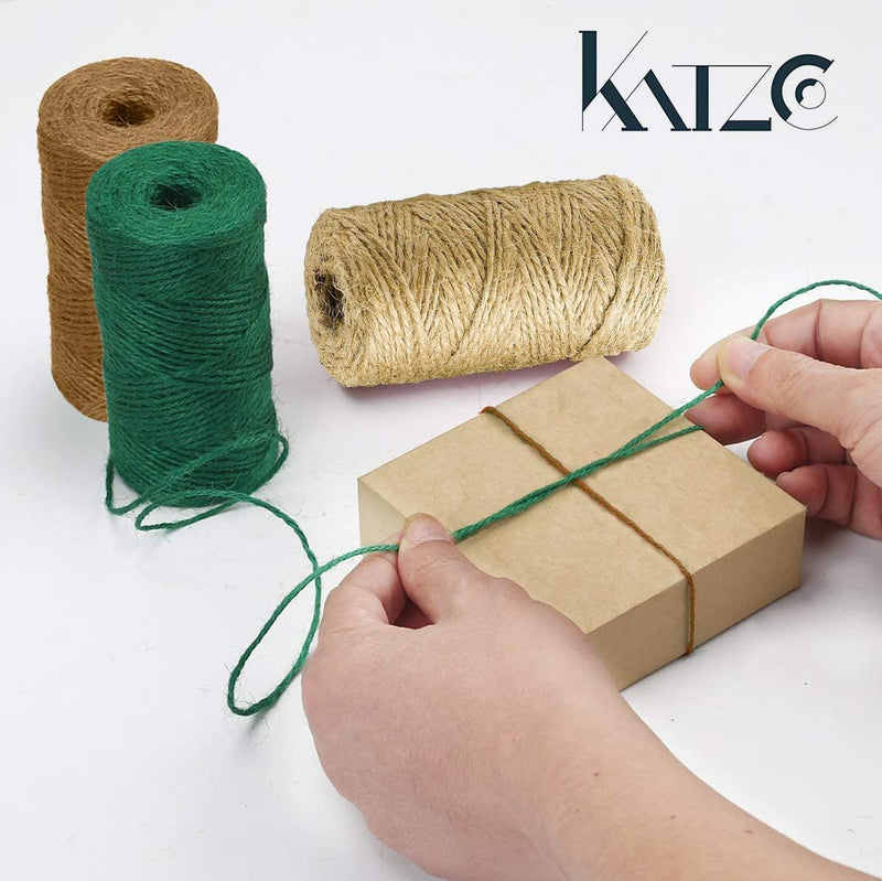 Katzco All Natural Jute Twine Assorted - 3 Pack, Mix - Brown, Off-White and Green - 443