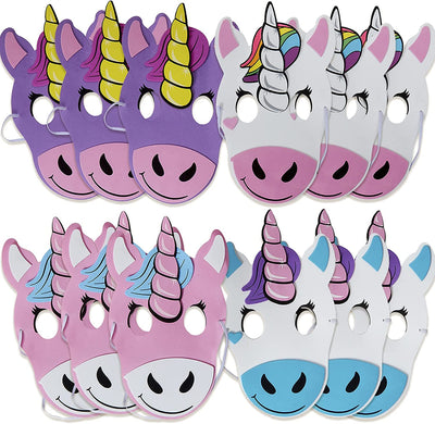 Kicko Foam Unicorn Mask - a Dozen of 9 Inch Multicolored Unicorn Foam Masks - Assorted