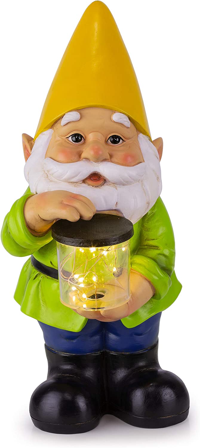 Gnome Solar Powered Led Outdoor Decor Garden Light, 6" W X 13" H (Yellow Hat)