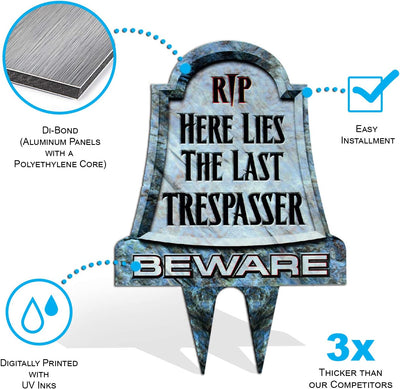 Funny or Scary No Trespassing Sign. Beware Tombstone Metal Lawn Sign | Halloween Yard