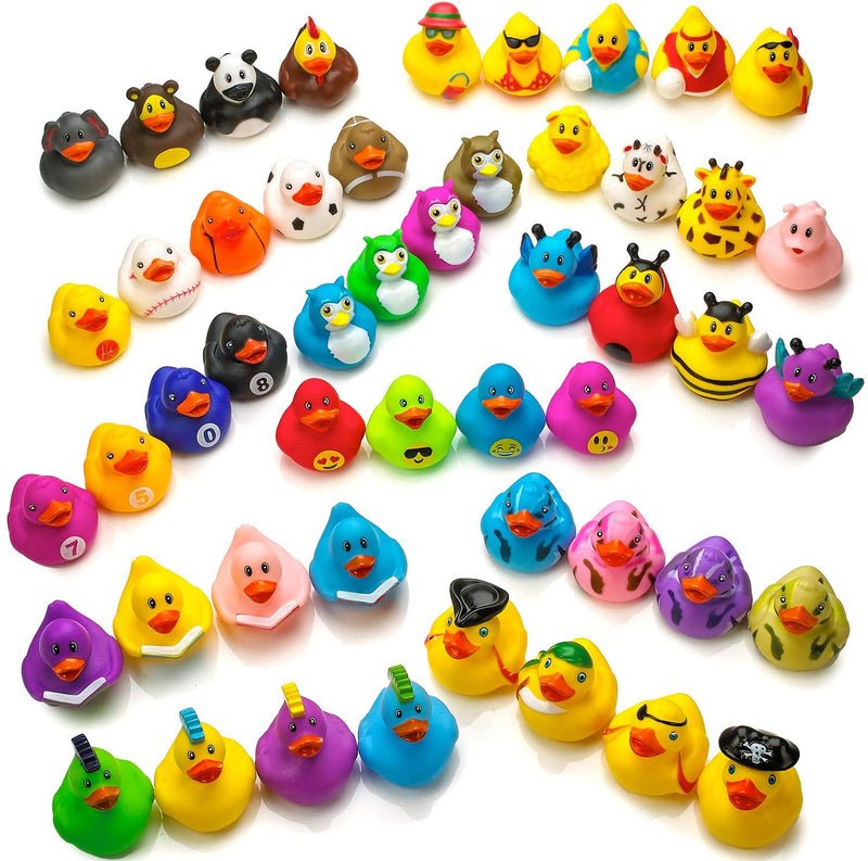 Kicko Assorted Rubber Ducks With Mesh Bag - 50 Ducklings, 2 Inch - For Kids, Sensory