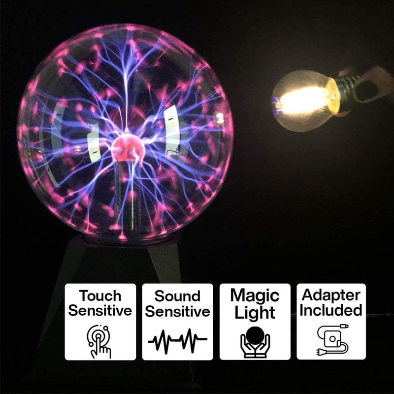 Katzco Red Plasma Ball with Scientific Lightning Charged Bulb - 2 Piece Kit - 8 Inch