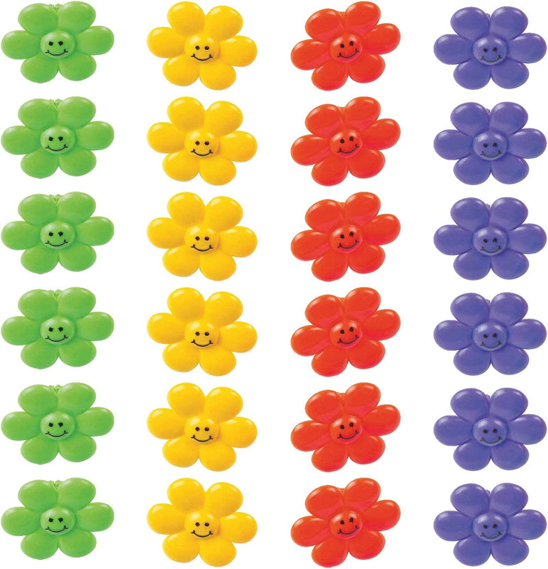 Kicko Smile Face Flower Rings - Pack of 24-1.25 Inches Assorted Colors - for Kids, Party